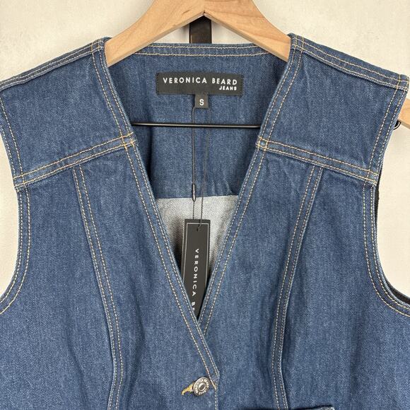 NEW Veronica Beard Valeria Vest Women's Small Blue Denim Buttons Country Cowgirl - Picture 2 of 10